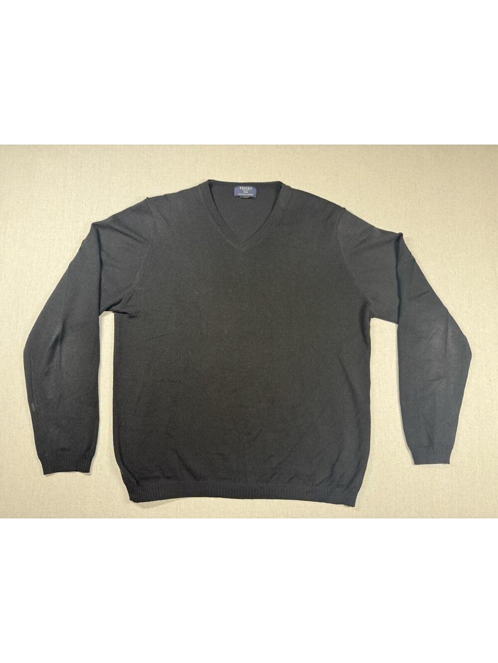 Brooks Brothers 346 Sweater Mens L Black 100% Fine Italian Merino Wool Pullover